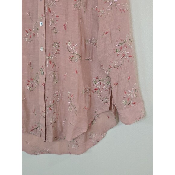 Anthropologie Fig & Flower Button Front Blouse Boho Top Embroidered Large Tab - Picture 4 of 11